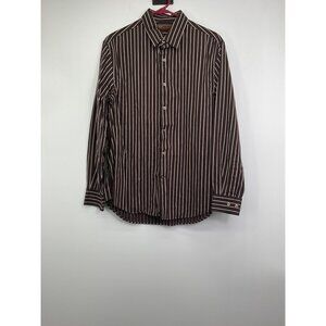 Perry Ellis Brown & White Striped Button-Up Shirt